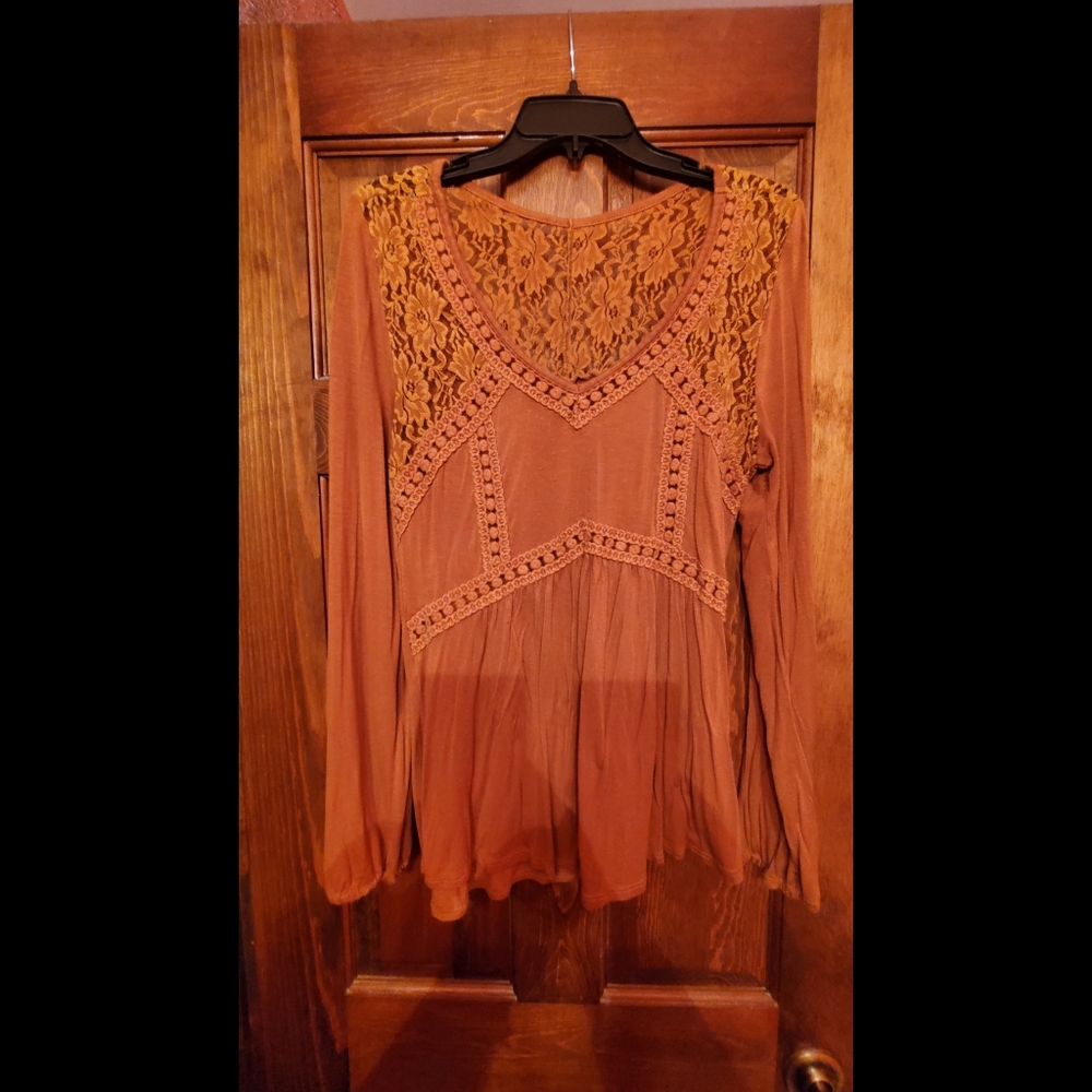 Vanity Mustard Yellow Cozy Lace Long Sleeve Shirt
